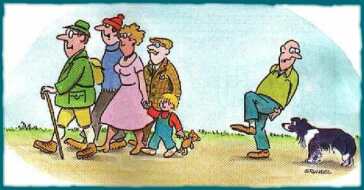 Cartoon Border Collie herding people